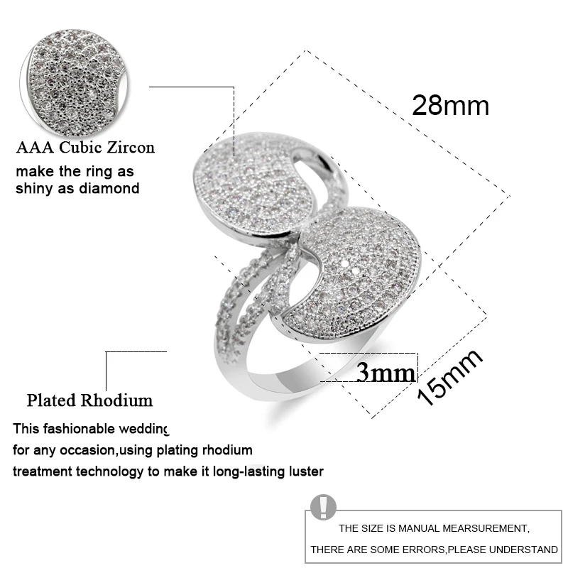 Женское медное кольцо с блестящим кубическим цирконием класса ААА родиевым