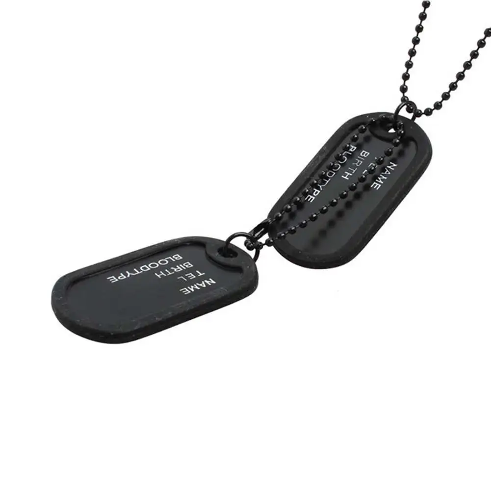 

Army Style Black 2 Dog Tags Pendant Sweater Chain Necklace Men's Jewelry Chain Sweater Choker Necklaces Fashion Jewelry