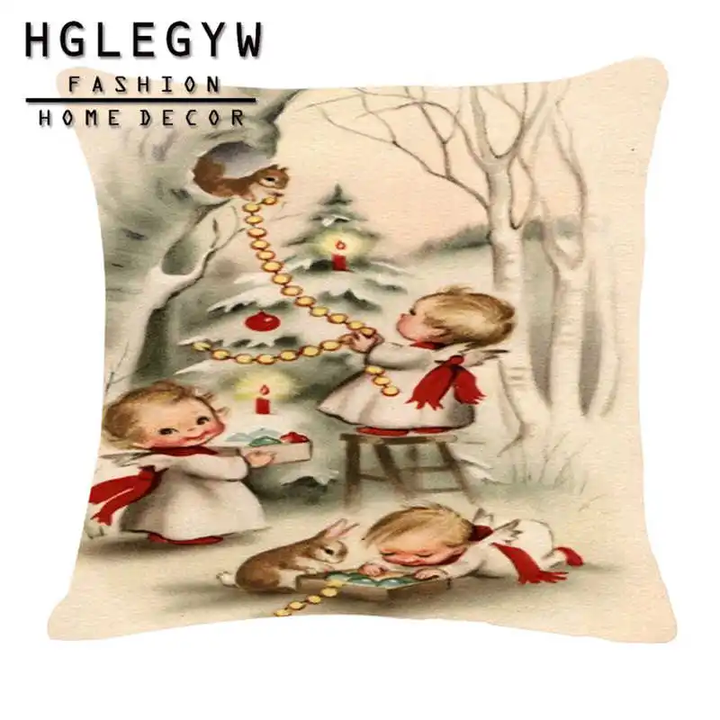 

Christmas Pillow Case 45*45 cm Christmas Cotton Linen Printed Pillowcase Cute Dog Cat Cushion Cover For Home Sofa Decorative