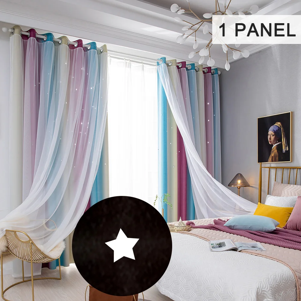 

Shiny Star Curtains Stars Blackout Curtains For Kids Girls Bedroom Living Room Colorful Double Layer Star Window Curtains