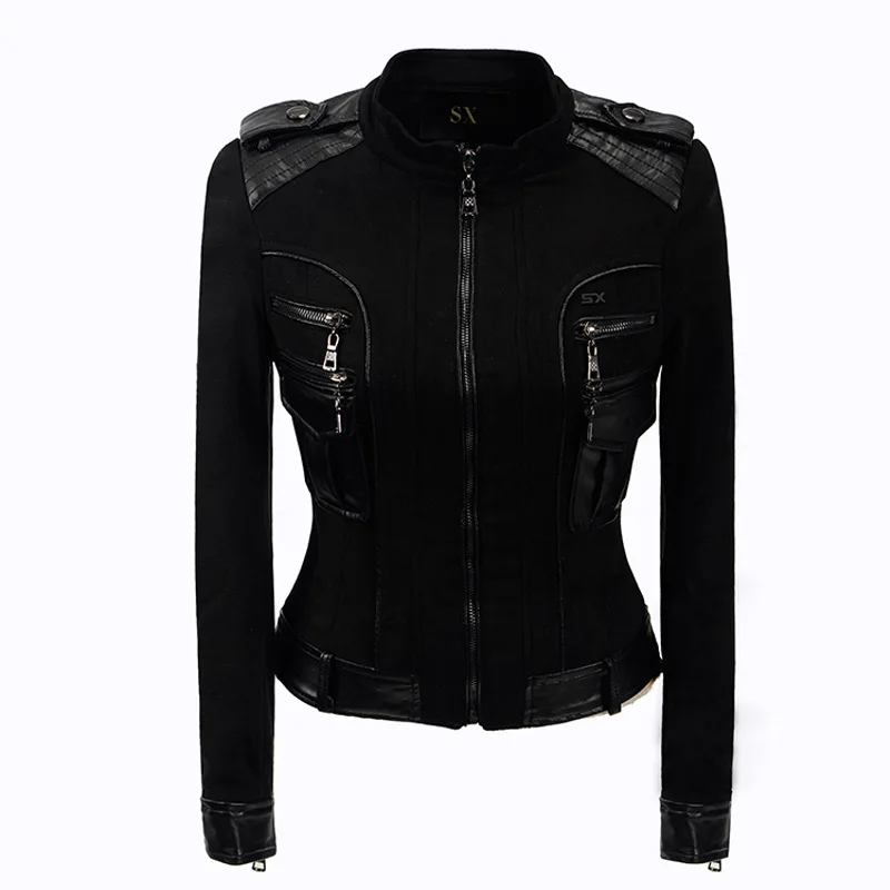 New Spring Autumn Women Short Faux PU Jacket Slim Fashion Punk Outwear Motorcycle Leather Jacket Casual Coat Y809