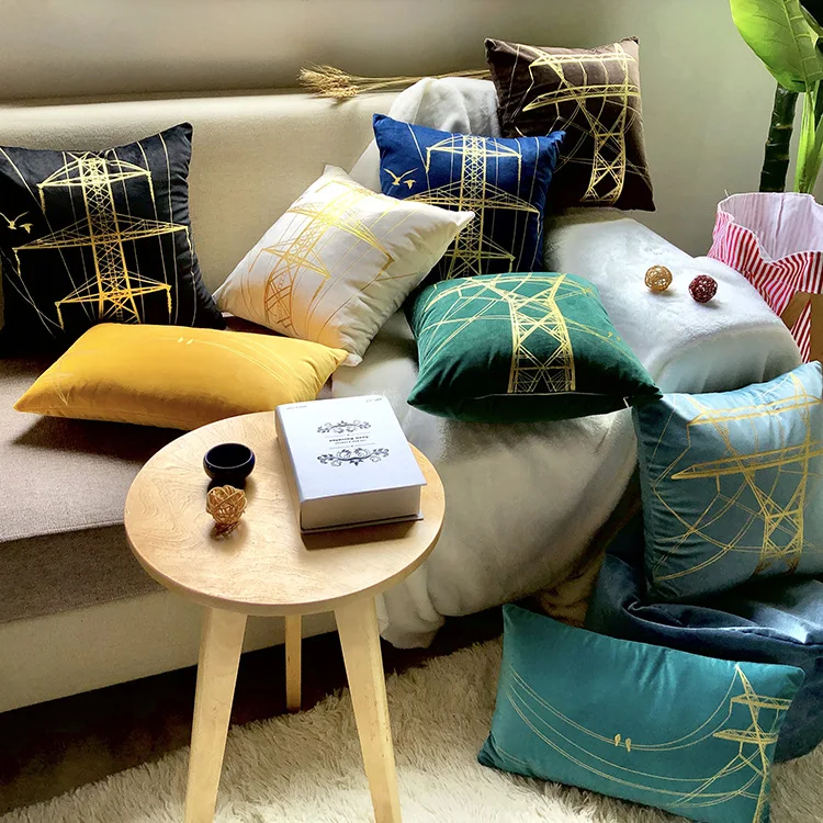 Роскошный геометрический дизайн с золотым принтом бархатный чехол для подушки
