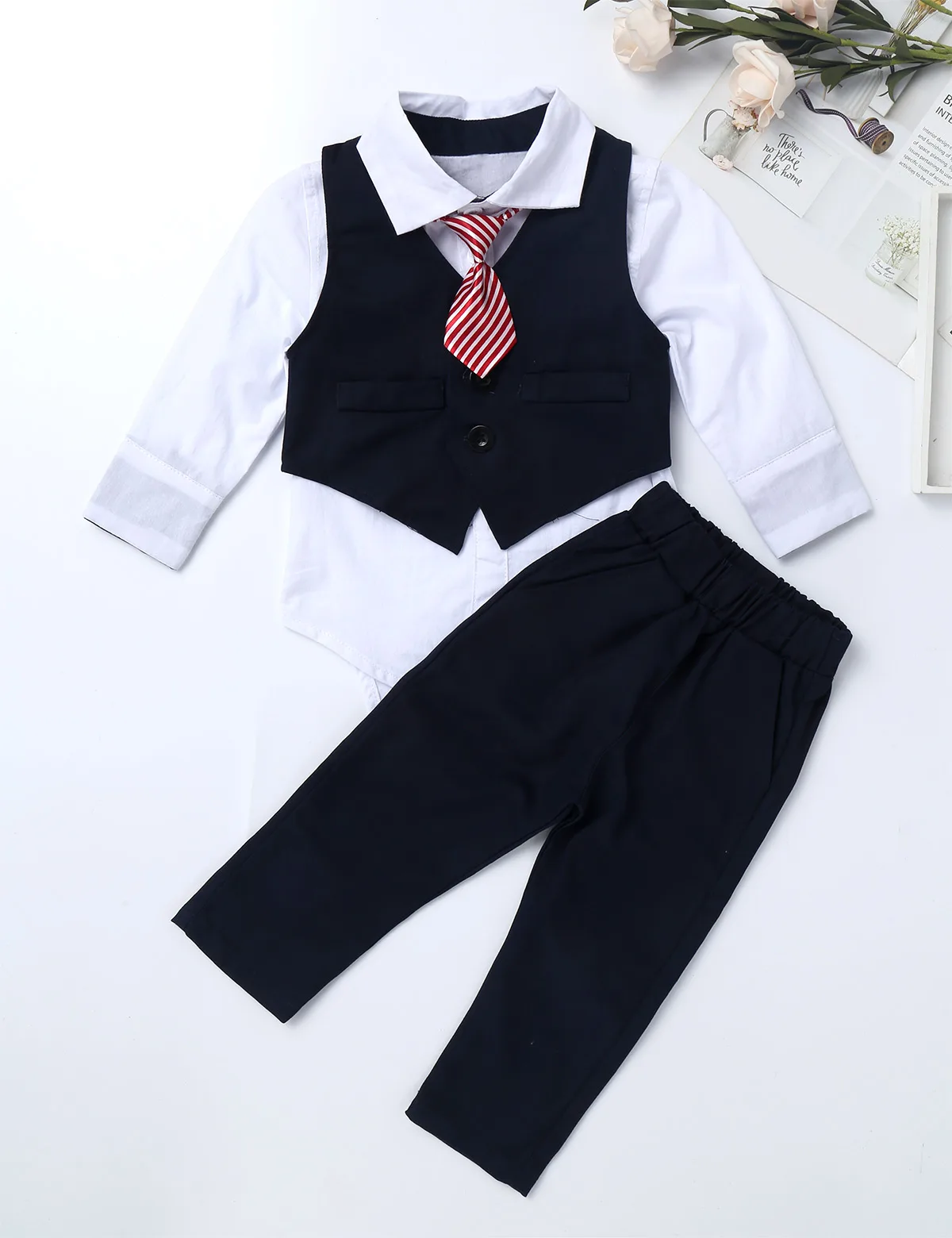 iiniim Toddler Infant Baby Boys Clothes Long Sleeve Romper with Pants Vest Bowtie Sets Newborn Gentleman Suit Outfits Set |
