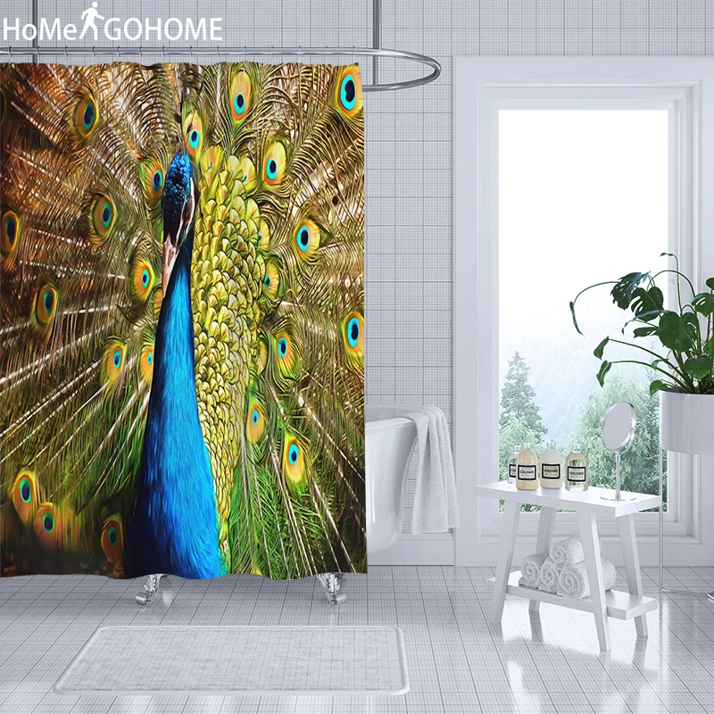 Акварель Павлин Водонепроницаемая занавеска для душа 3D Mildewproof ванная комната