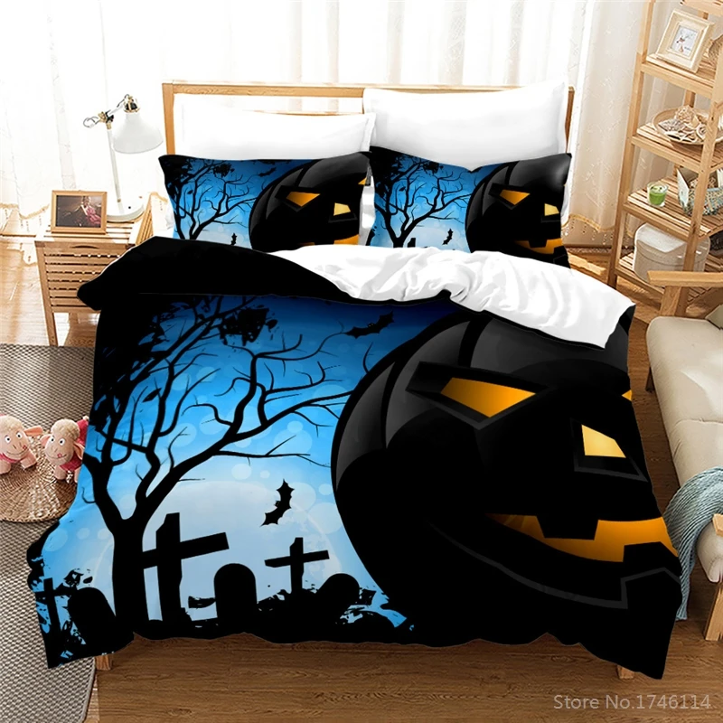 

Pumpkin Lantern Halloween Cartoon Duvet Cover with Pillowcase Set Twin Full Queen King Size Bedding Set Bed Linens Home Textile