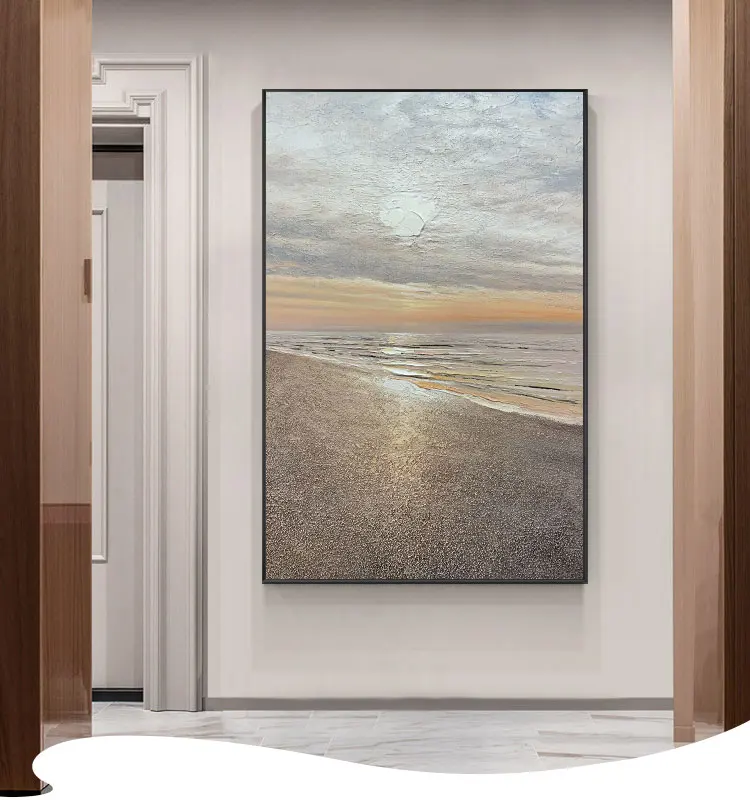 

Hand Painted Beach Sunrise Landscape Oil Painting on Canvas Handmade Sunrise Wall Hang Art Living Room Decor Artwork No Framed