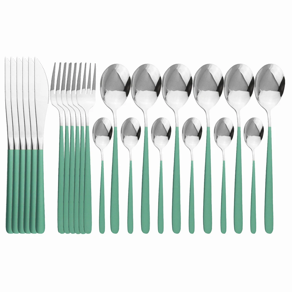 Столовые приборы из нержавеющей стали портативные столовые зеленого золота 18/10