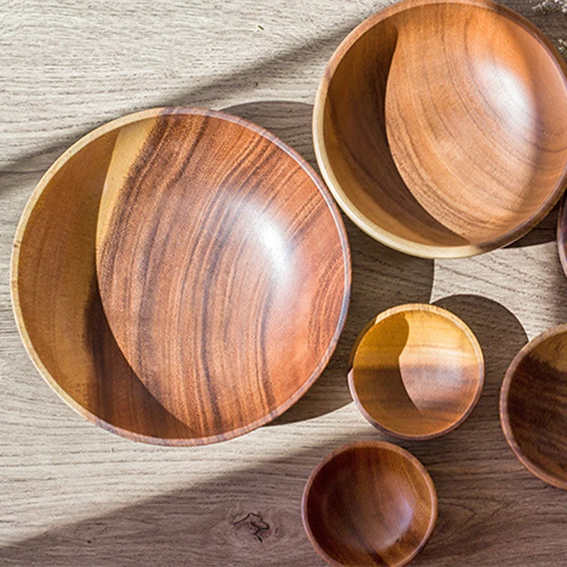 Ручная миска из твердой древесины большой маленький круглый деревянный миски - Фото №1
