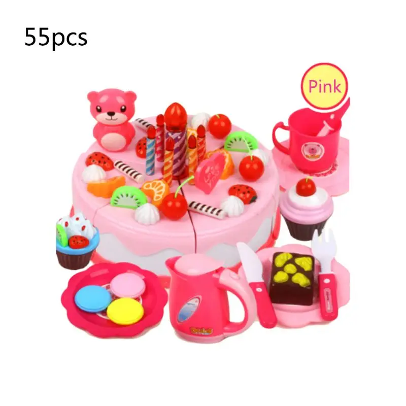 

55pcs/set Happy Birthday Cake Toy Fruit Food Cutting Kitchen Food Pretend Role Play Kids Educational Gift MOLD