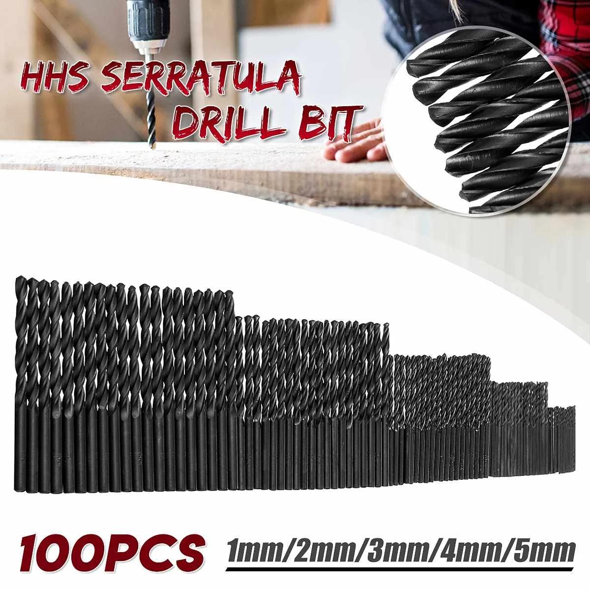 

Newest 100Pcs Drill Bits HSS High Speed Steel Serratula Drill Bits Set Tool 1-5mm