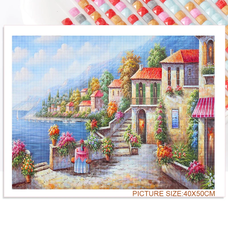 

5D Diy Landscape House Among Flowers Diamond Painting Square Diamond Round Diamond Handmade Hobby Home Wall Decoration Painting