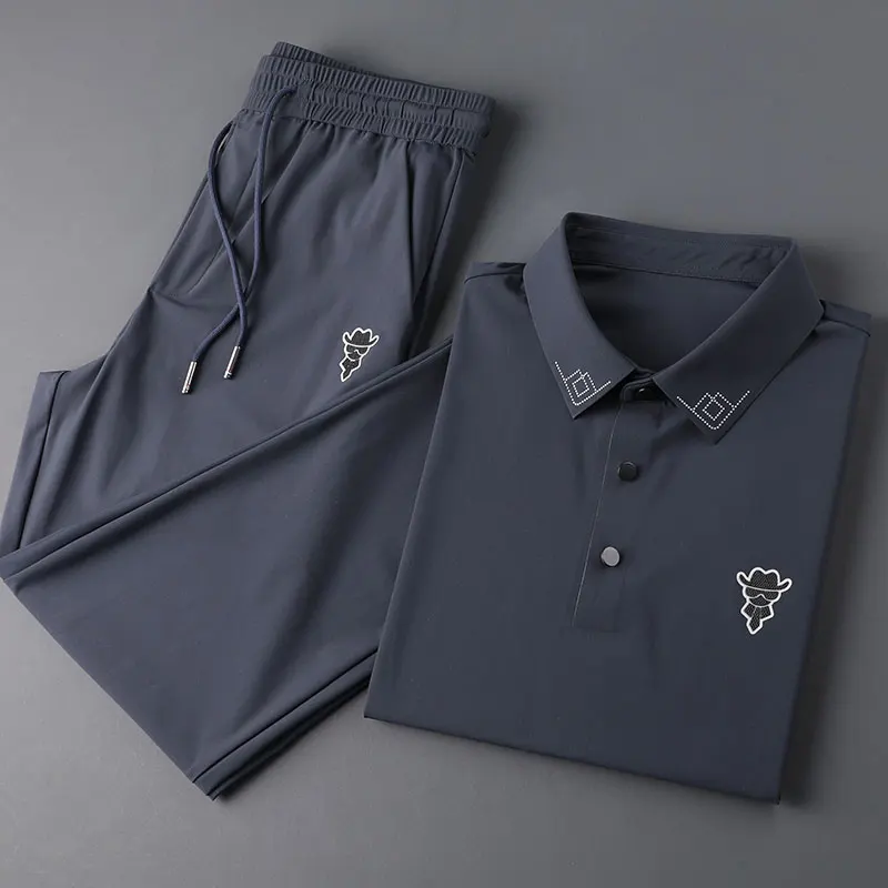 

2021 бесшовные отжимные летние деловые быстросохнущие тонкие ледяные шелковые брюки рубашка с лацканами брюки Повседневный Спортивный кост...