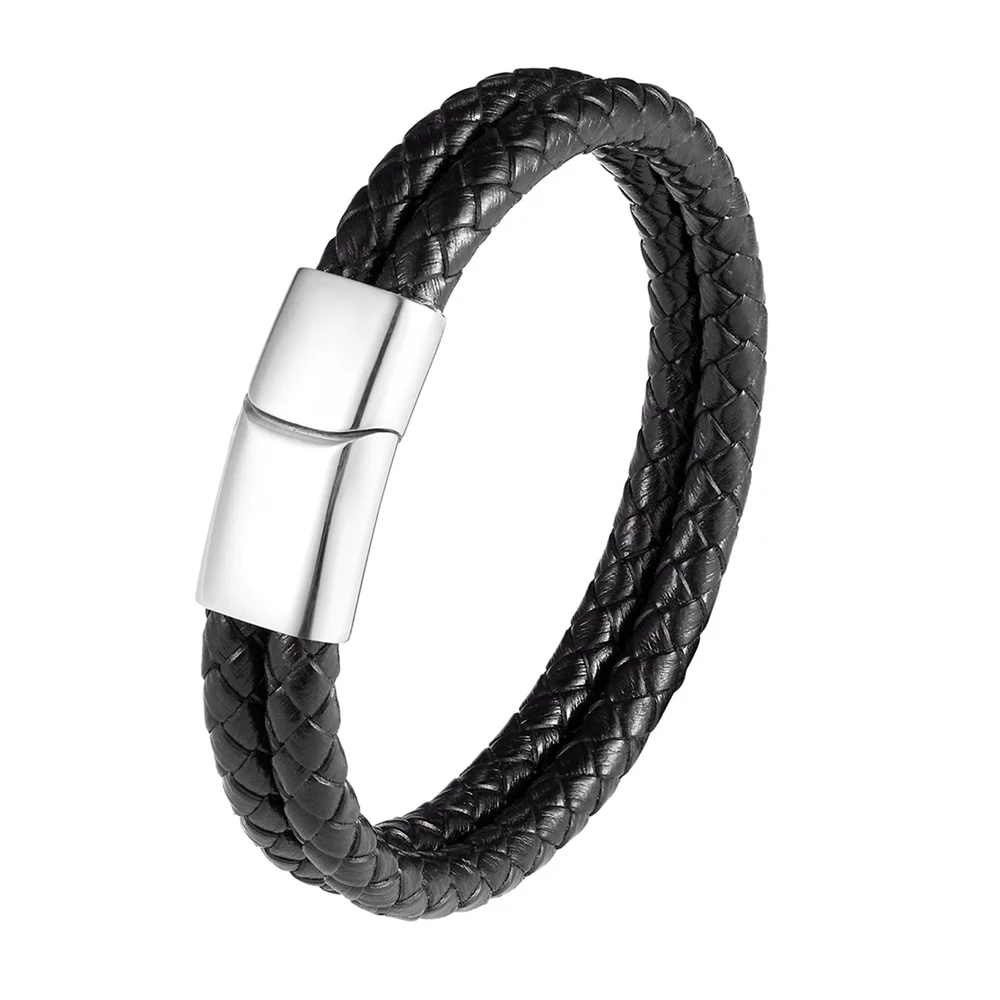 Браслет из нержавеющей стали мужские браслеты натуральной кожи простой
