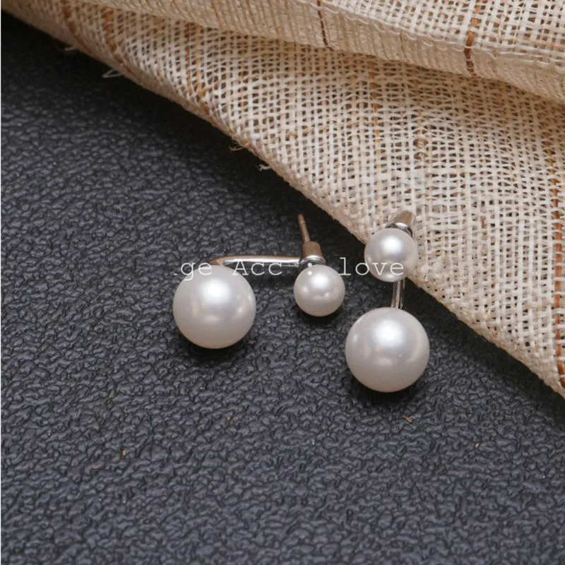 

Korea Fashion Retro Geometric Double Pearl Stud Earrings Silver Color For Women Elegant Dating Wedding Aesthetic Jewelery Gifts