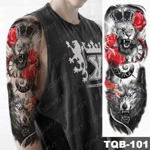 татуировки временные наклейки тату Большой рукав для татуировки на руку, медведь, Череп, Орел, шаман, водостойкая наклейка на телефон, покер, король, боди-арт, полностью искусственная татуировка для женщин и мужчин