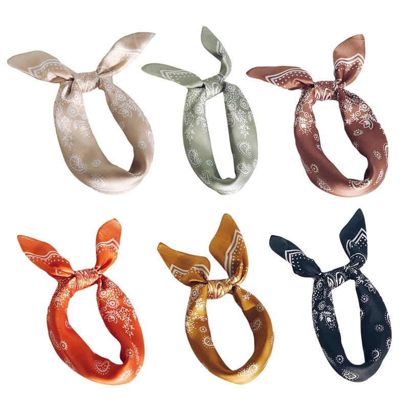 

2021 New Women Silky Square Neck Hair Scarf Paisley Floral Print Bandana Head Neckerchief