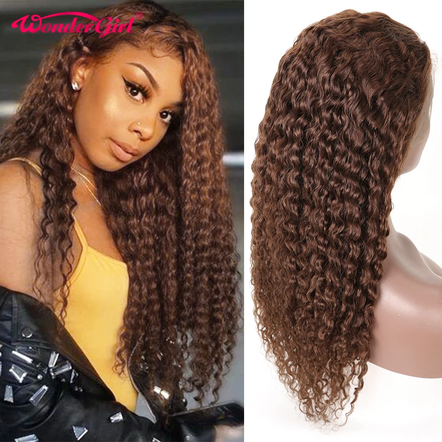 

Wonder girl 13x4 Water Wave Wig #2 #4 #1B Pre Plucked Lace Frontal Wig Curly Lace Front Human Hair Wigs Remy Brazilian Hair