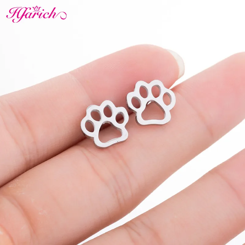 paw footprint Hfarich ювелирные изделия в стиле минимализма черные серьги со звездами для женщин панк маленькая любовь буквы круг луна серьги пирсинг пендиенты - Окраска металла: paw footprint