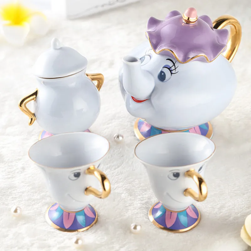 Cartoon Beauty And The Beast Tea Set Teapot Cup Mrs Potts Chip Sugar Pot Kettle Cogsworth Clock Creative Xmas Gift
