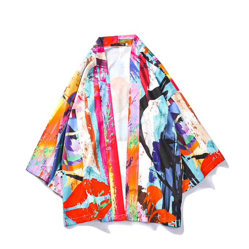 

M-XXL Loose Abstract Figure Harajuku Japanese Kimono Blouse Men Women Neutral Fashion Street Style Casual Shirt Cosplay