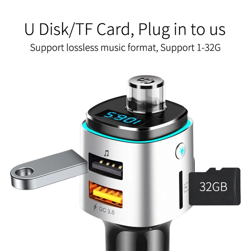 Fm-передатчик Автомобильный Bluetooth беспроводной QC 3,0 быстрое зарядное устройство двойной USB Громкая связь MP3-плеер U диск TF кард-ридер автомобильное зарядное устройство