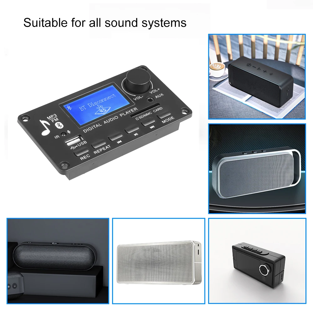Плата аудиодекодера Kebidu DC 12 В Bluetooth 5 0 MP3 с ЖК-экраном поддерживает