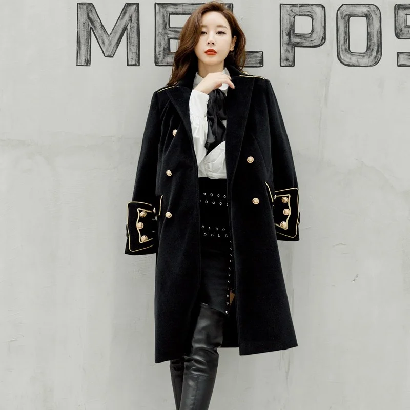 

Breasted Double Military Army Mink Wool Coat British Style Designer Work Business Blends Korean Coat Outwear Winter Women Trench