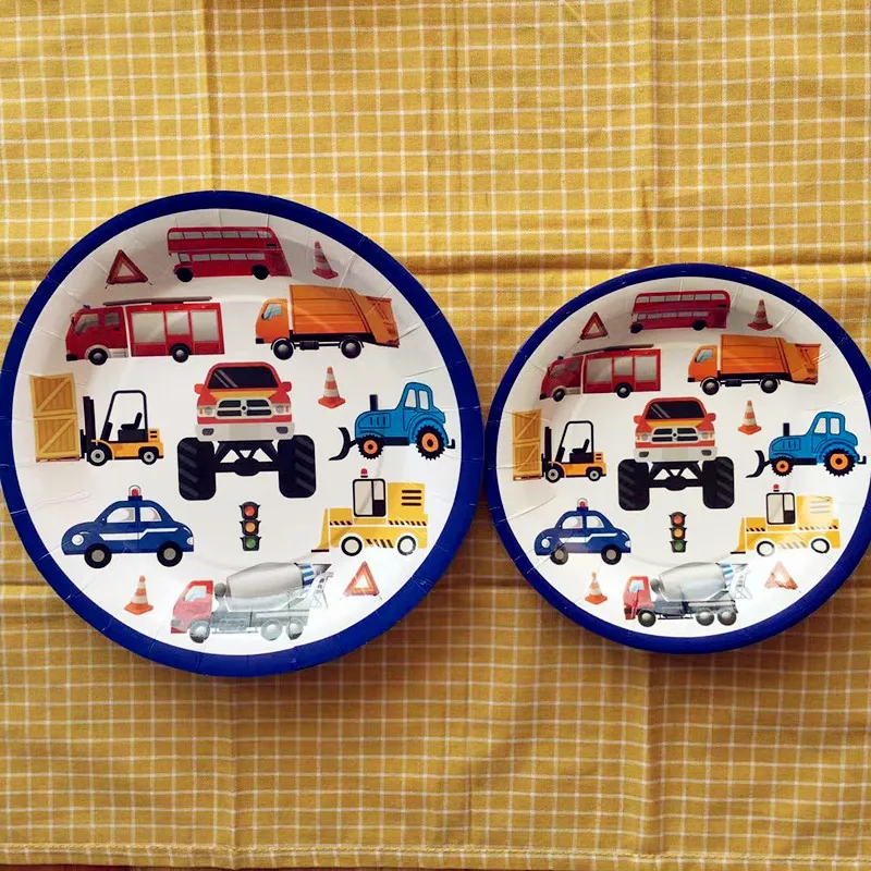 Инженерные транспортные средства мультфильм автомобили Грузовики тематическая вечеринка на день рождения украшения одноразовая посуда Дети душ вечерние принадлежности - Цвет: 6pcs 9inch plates