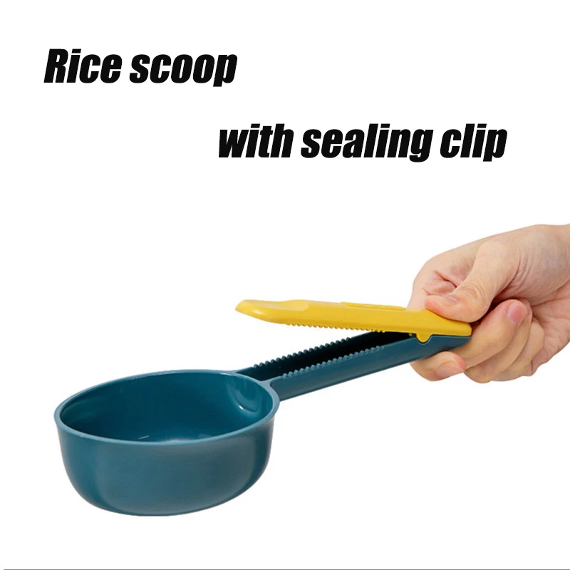 

Kitchen Household Scoop Rice Spoon With Sealing Clip Multifunction Grain Flour Spoon Simple Large Capacity Pet Dog Food Shovel