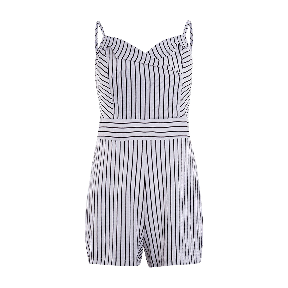 Женский комбинезон в полоску с глубоким V-образным вырезом без рукавов | Женская