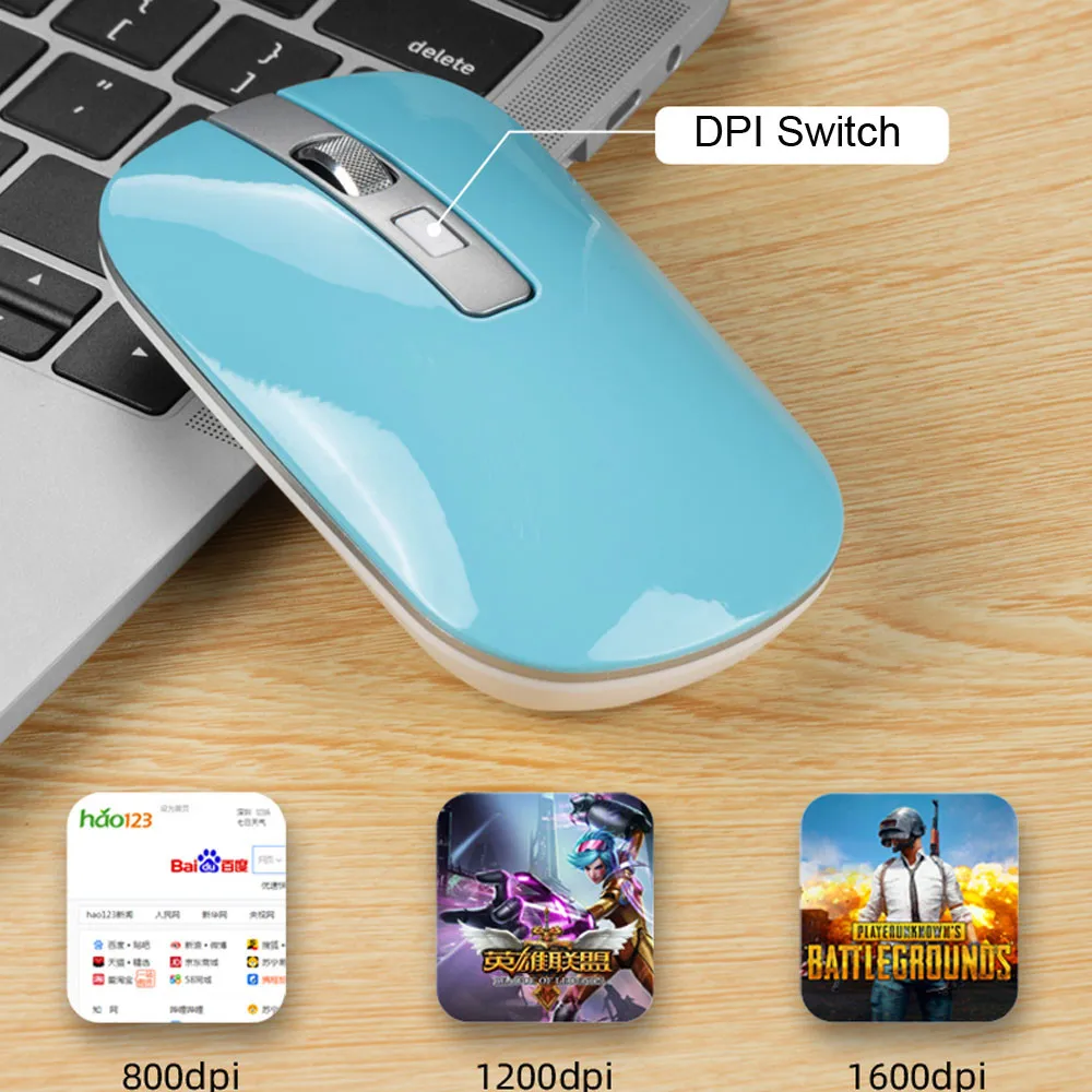 

Wireless Mouse Bluetooth-compatible Ultra Slim Mini Mouse LED Back Light Mouse 3 Buttons 1600 DPI USB Mute Mice For PC Laptop