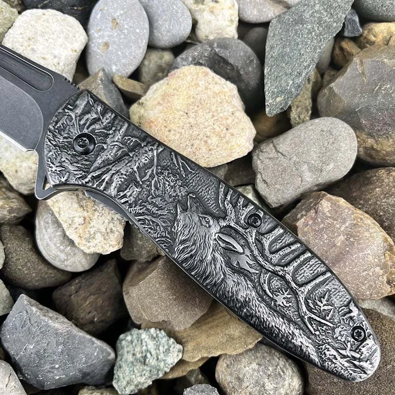 

3D Bulk Sculpture Knife Outdoor Deer Pocket Knife Stainless Steel Sharp Camping Jackknife Collective Blade