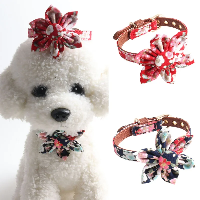 

Printed Dog Collar With Bells Personalized Pet Walking Belt For Medium Large Dogs Flower Pattern Pet Walking Products Hot Sale