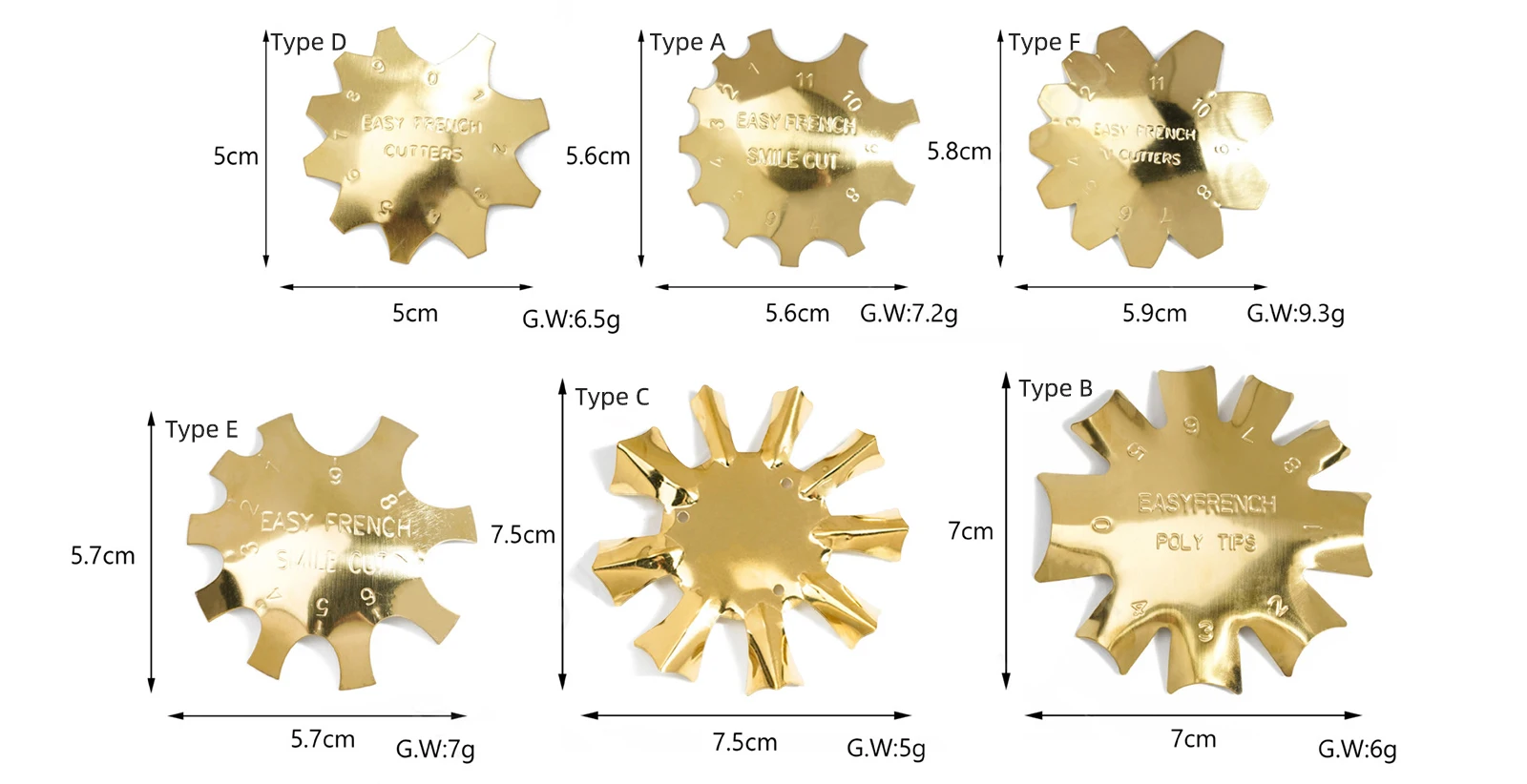 

Pro 9 Sizes Easy French Smile Cut V Line Almond Shape Tips Manicure Edge Trimmer Nail Cutter Acrylic Pink White French Nails