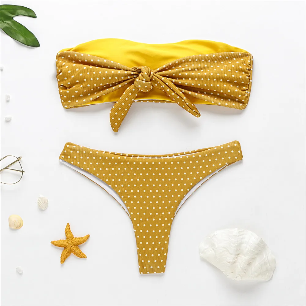 Женский комплект бикини с открытыми плечами и бандо из 2 предметов купальник без