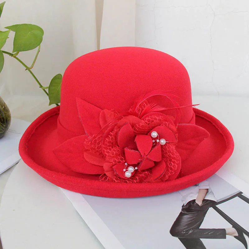 FS широкие поля шерсть фетр церковь платья для женщин дерби шапки цветок винтаж