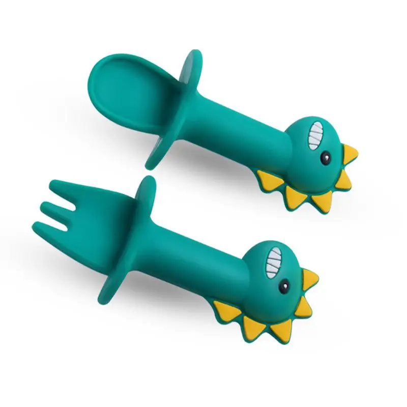 

Baby Training Fork Spoon Set Silicone Baby Feeding Tableware Newborn Teether U90B