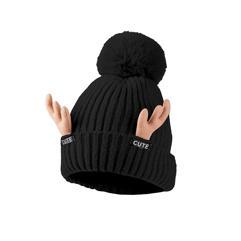 Новинка 2019 оленьи рога Женская Зимняя шерстяная шапка ins корейские теплые