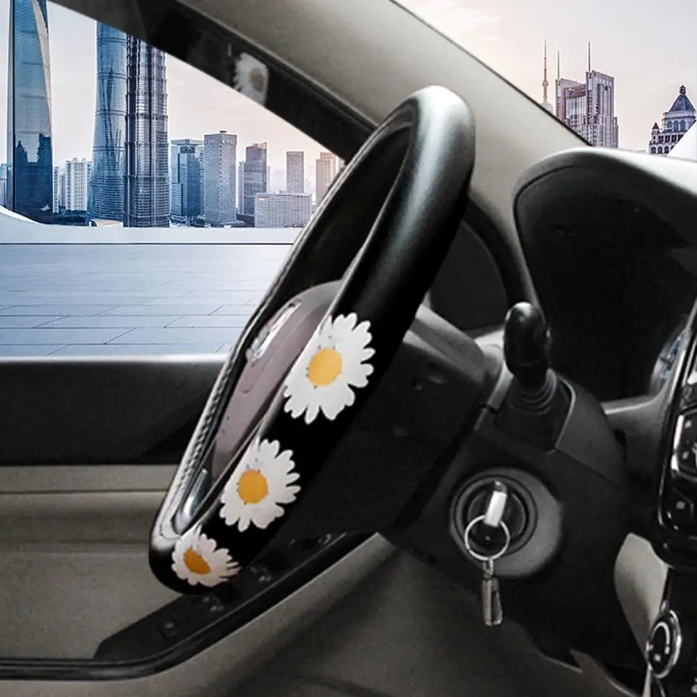 Чехол на руль автомобиля универсальный с рисунком подсолнуха нескользящий