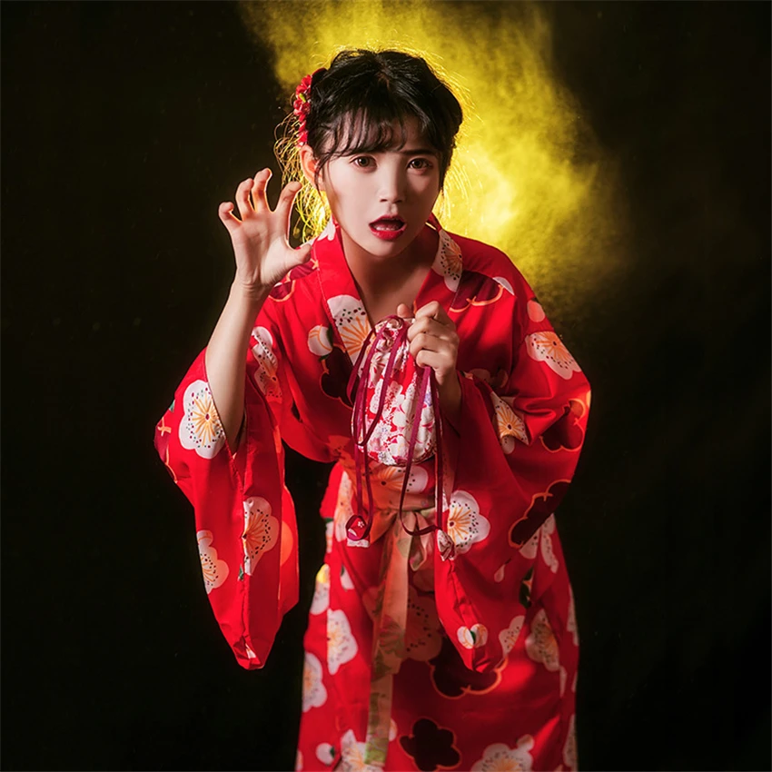 

Japanese Traditional Kimono Anime Cosplay Costume Sexy Yukata Asian Fashion Women Long Robes Girls Kawaii Sakura Print Dress