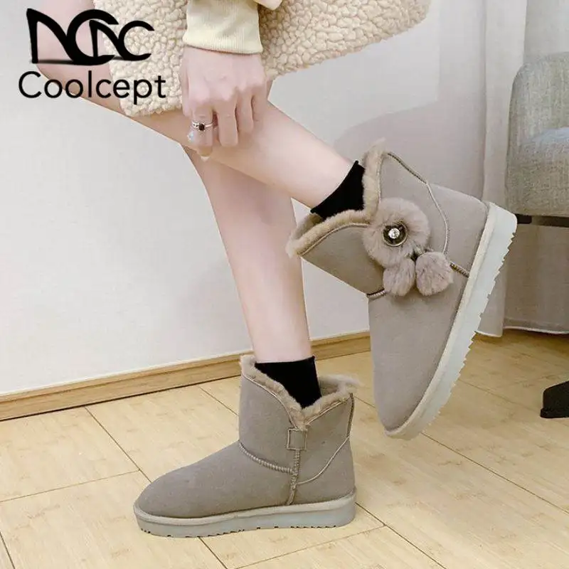 Coolcept/зимние сапоги женская обувь с круглым носком на плоской подошве теплая