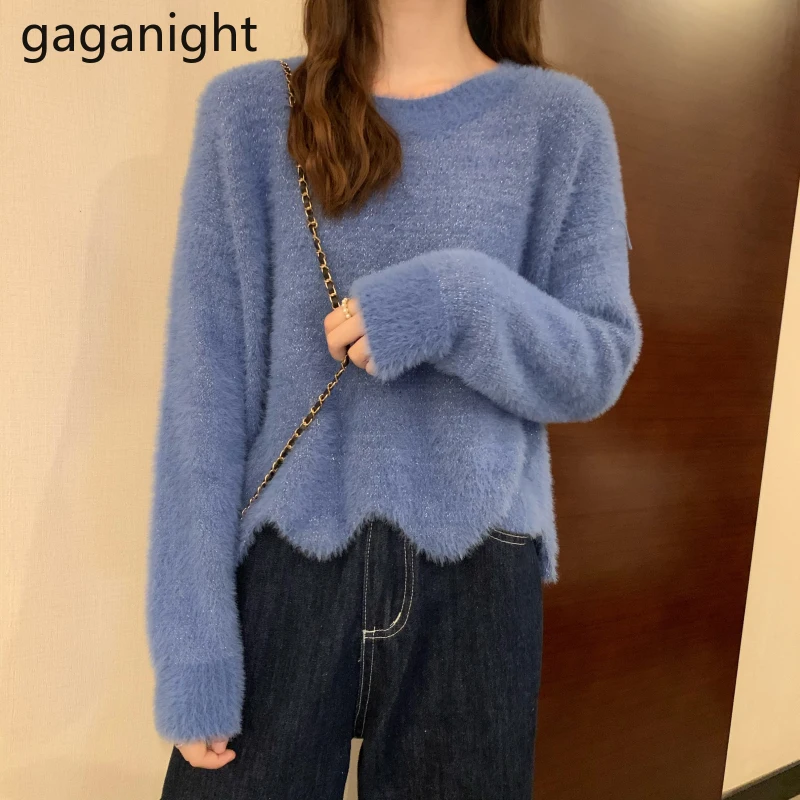 

Gaganight, женский свитер, Осень-зима 2021, новая Корейская версия, плюшевая флисовая верхняя одежда, дикий свободный флисовый вязаный Топ