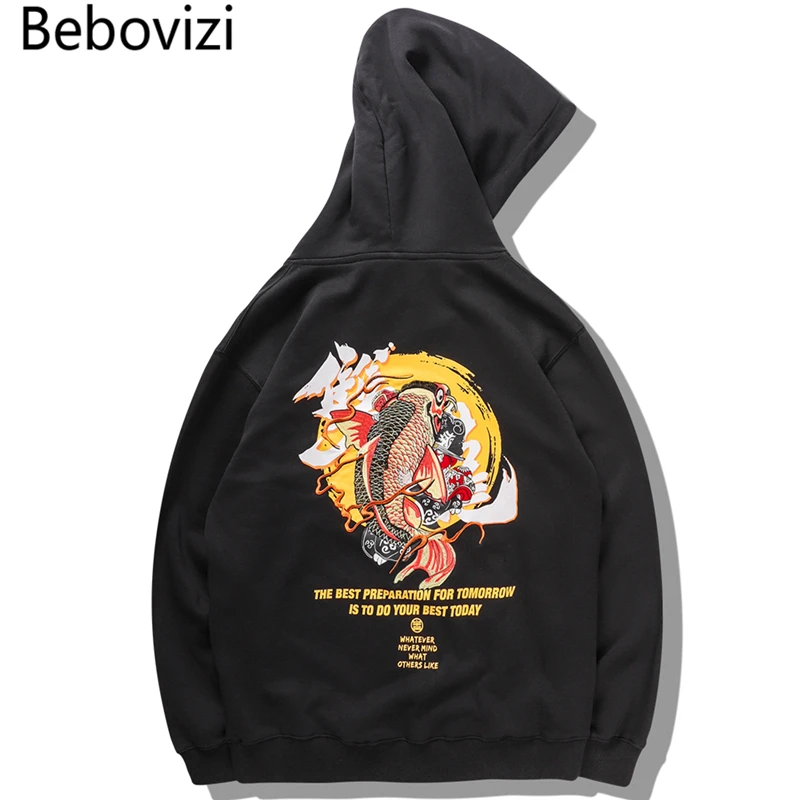 Bebovizi японский Харадзюку карп кои рыба вышитые толстовки с принтом Япония хип хоп