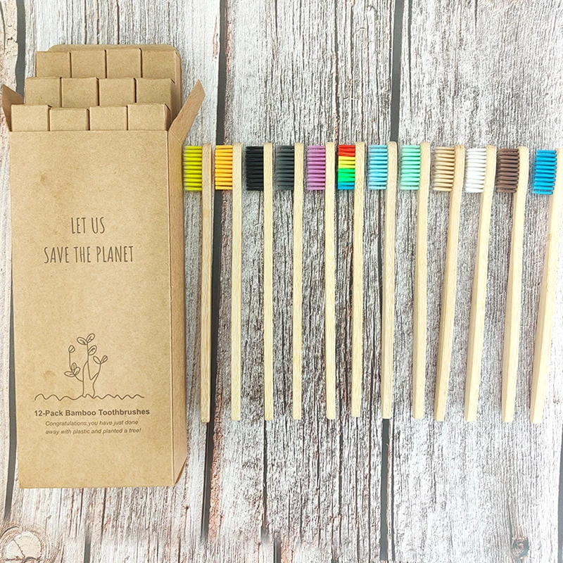 Бамбуковая зубная щетка из натурального бамбука 12 шт. экологически чистая мягкая