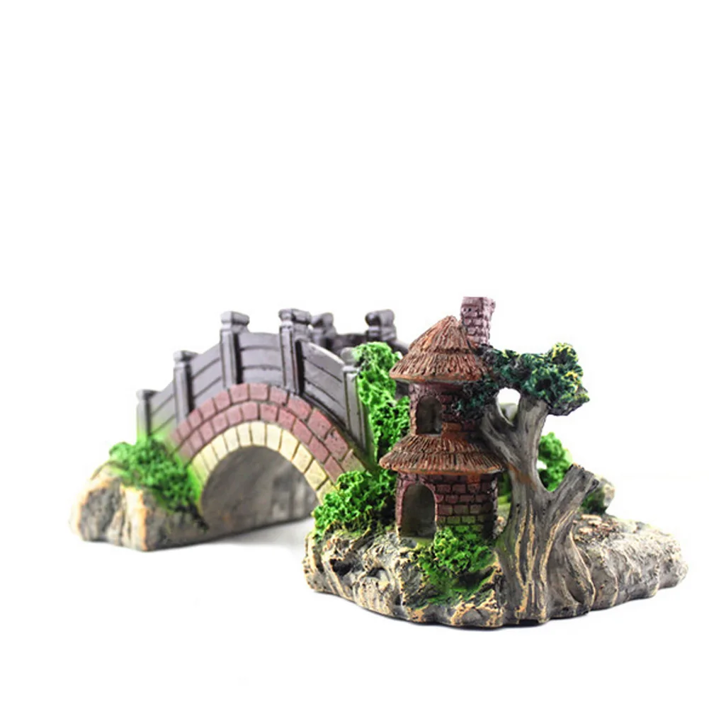 Аквариум Украшение мост скала поддельный камень пейзаж павильон в виде дерева из