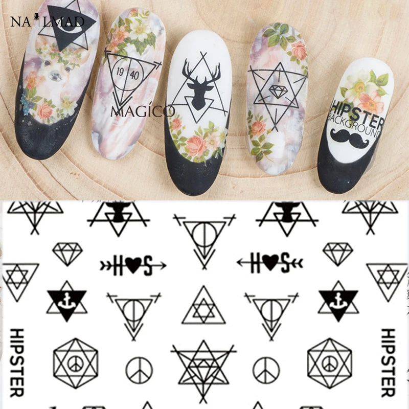 1 лист NailMAD хипстер стикеры 3D на ногти Nail Art олень наклейки для ногтей борода
