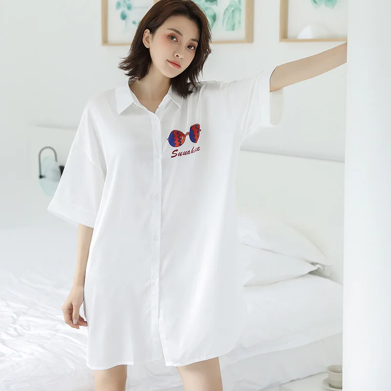 

Nightwear White Female Home Dressing GOWN Short Sleepshirt Intimate Lingerie New Arrival Sexy Nightdress Casual Nightgown