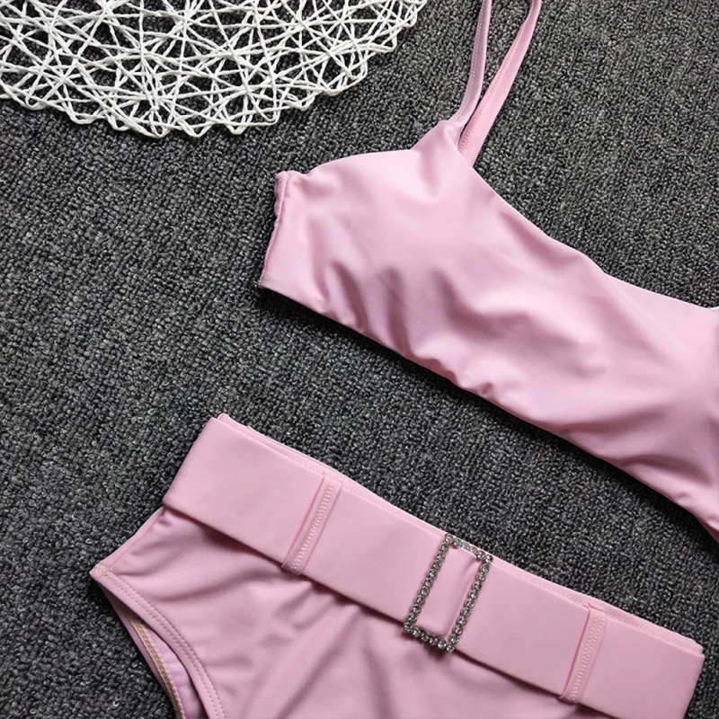 

Sexy Belt Black High Waist Bikini 2020 Bandeau Bikinis Set Swimwear Female Push Up Swimsuit Women Bathing Suit maillot de bain