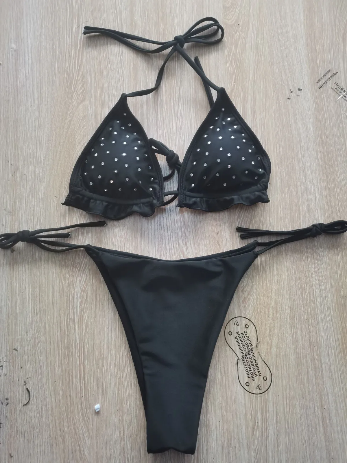 

Women Two Piece Rhinestone Print Split Sets Plus Size Beachwear Swimsuit Bikini
