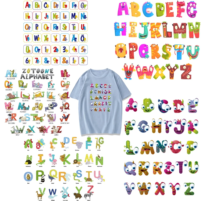 

English Alphabet Sticker Big Iron-on Transfers for Clothing Thermoadhesive Patches Diy Letter Patch for Clothes Fabric Applique